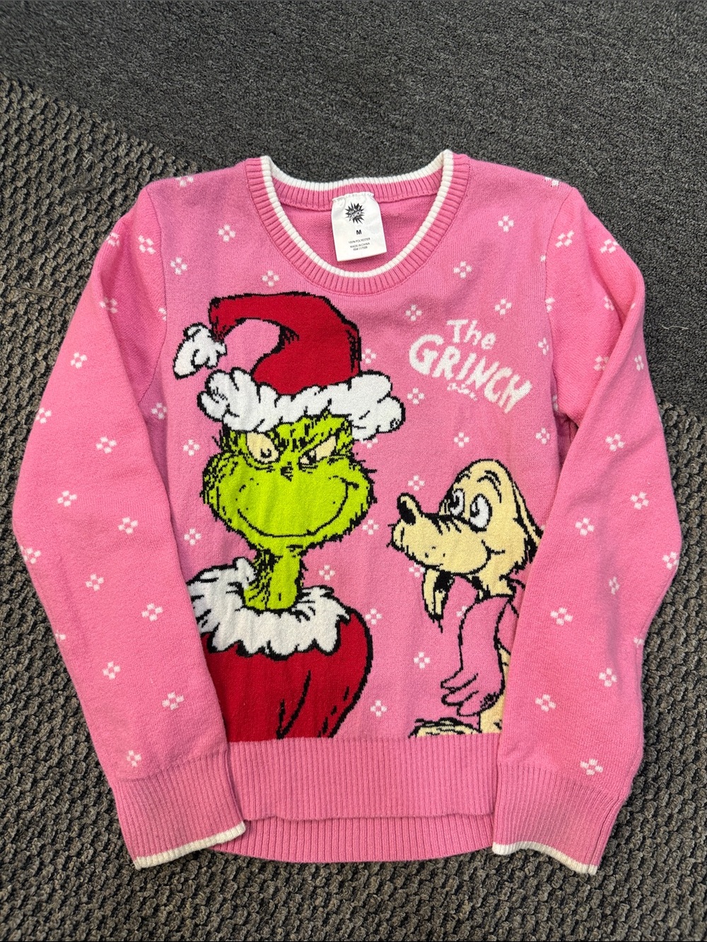 Kids Pink The Grinch Holiday Sweater - Character Knit